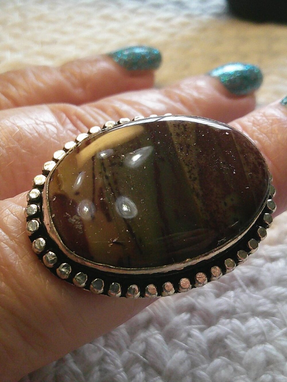 Natural COCONUT JASPER Handmade Sterling 925 Ring Size 10.5 #825E